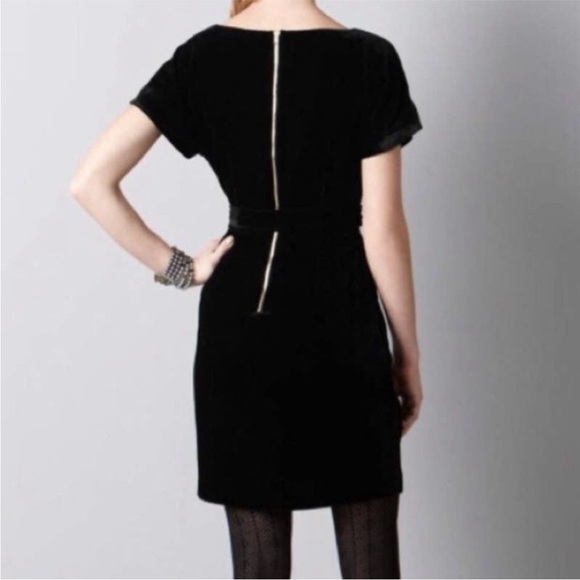 Loft Belted Velvet Short Sleeve Dress Black Gold Zipper - Picture 2 of 6